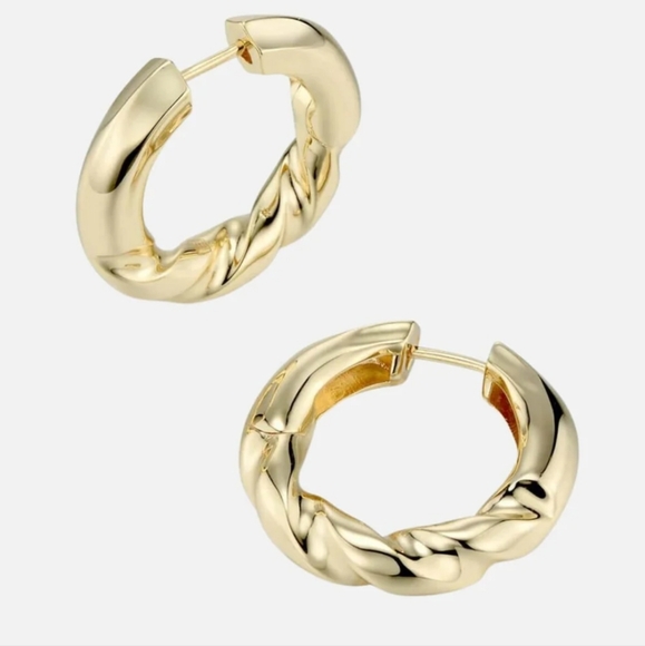 F H DRILL BIT HOOP EARRINGS LARGE BRASS 18K GOLD PLATEDNew